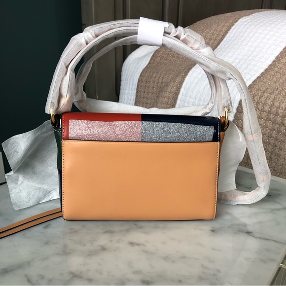 Tory Burch Miller Color-block Mini Shoulder Bag In Natural Vachetta / Royal Navy - Picture 4 of 8